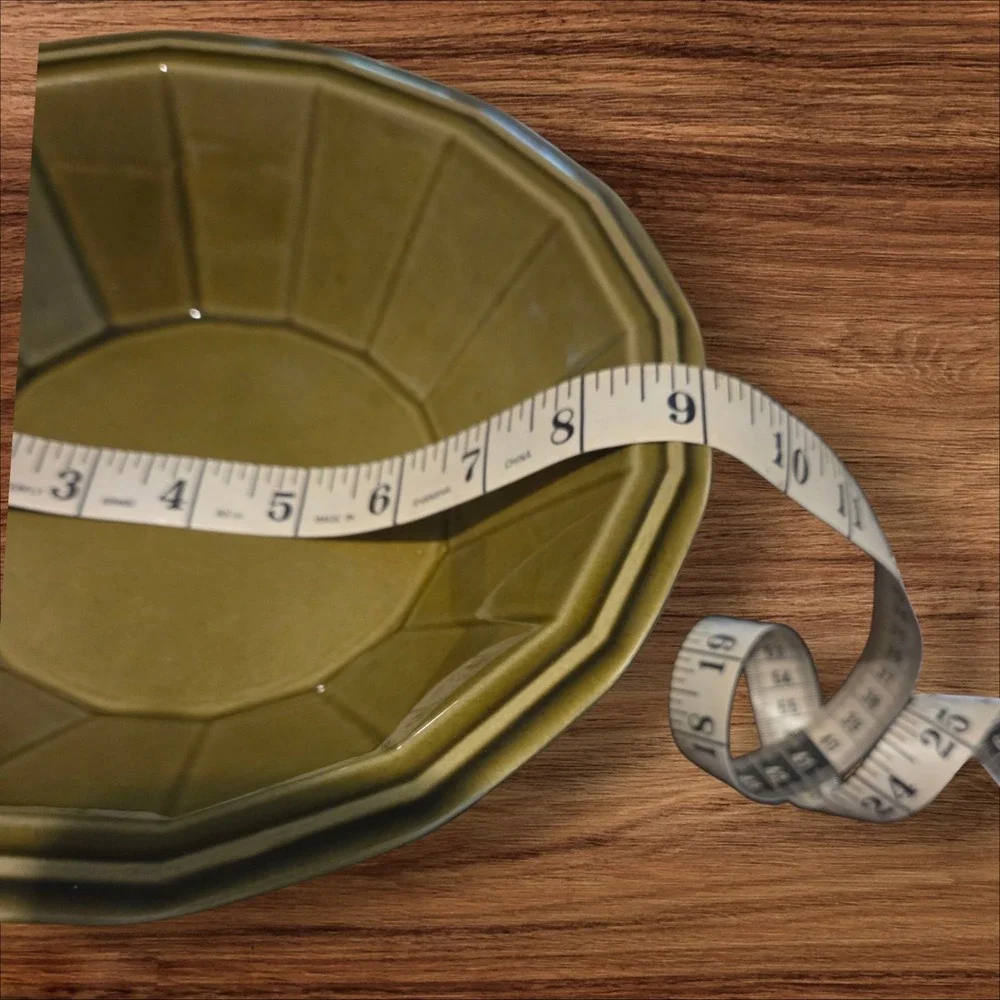 Vintage Olive Green Octagon Ribbed Stoneware‎ Serving Bowl 9